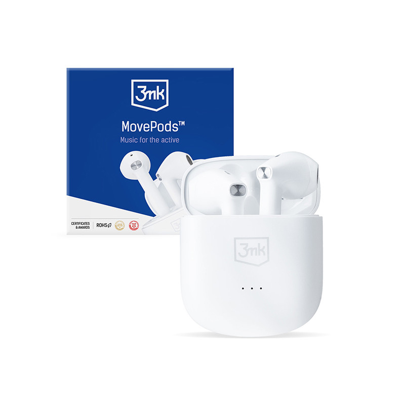 3mk MovePods į ausis įdedamos belaidės Bluetooth 5.3 ausinės – baltos