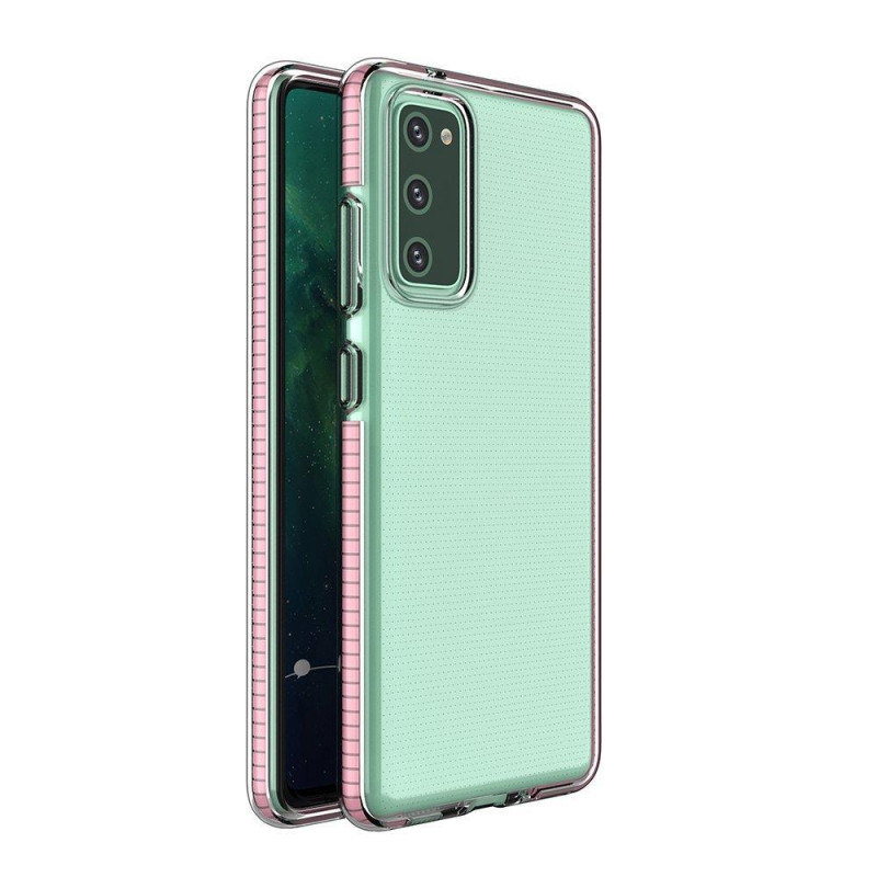 Spring Case Cover Gel Dėklas su spalvingu rėmeliu, skirtas Samsung Galaxy A72 4G šviesiai rožinei