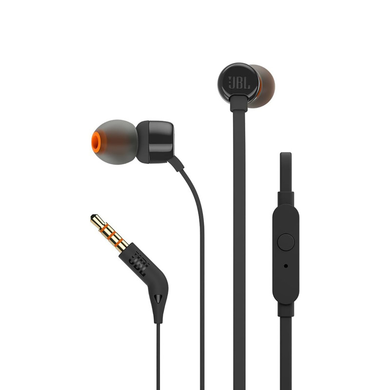 JBL Tune 110 į ausis įdedamos ausinės su 3,5 mm mini lizdu ir nuotolinio valdymo pulteliu – juodos spalvos
