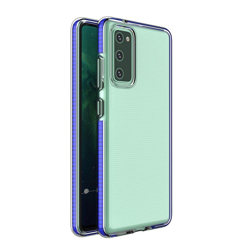 Spring Case gelio dėklas su spalvingu rėmeliu, skirtas Samsung Galaxy A72 4G tamsiai mėlynai
