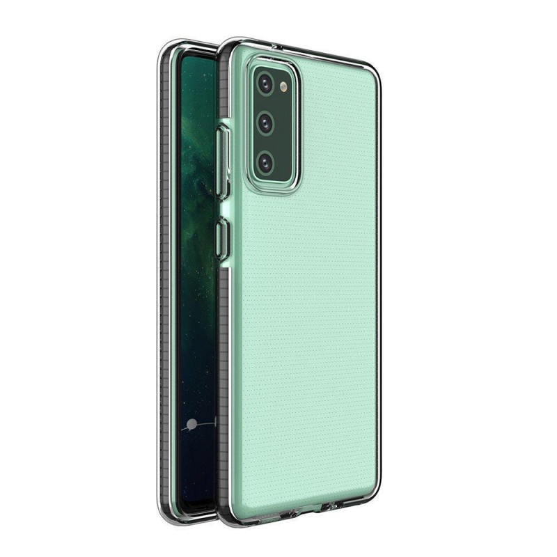 Spring Case padengtas gelio dėklas su spalvingu rėmeliu, skirtas Samsung Galaxy A12 / Galaxy M12 juodas