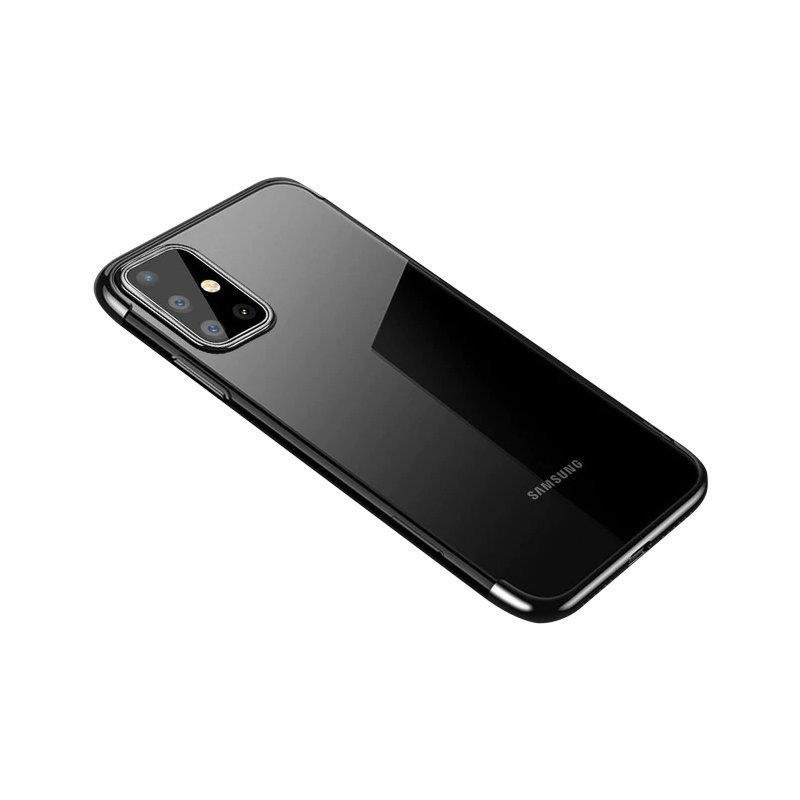Skaidrios spalvos gelinis dėklas su metaliniu rėmeliu, skirtas Samsung Galaxy A72 4G black