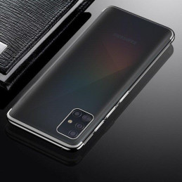 Skaidrios spalvos gelinis dėklas su metaliniu rėmeliu, skirtas Samsung Galaxy A72 4G black
