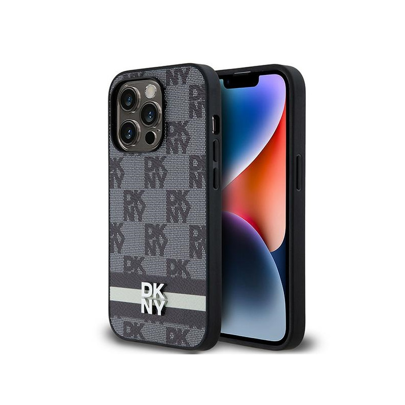 DKNY odinis languotas monofoninis raštas ir spausdintos juostelės iPhone 14 Pro dėklas – juodas