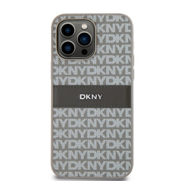 DKNY Leather Mono Stripe & Metal Logo dėklas, skirtas iPhone 14 Pro - smėlio spalvos
