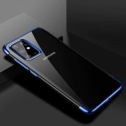 Skaidrios spalvos gelinis dėklas su metaliniu rėmeliu, skirtas Samsung Galaxy A72 4G mėlynai