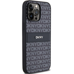 DKNY Leather Mono Stripe & Metal Logo dėklas iPhone 14 Pro - juodas