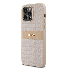 DKNY Leather Mono Stripe & Metal Logo dėklas iPhone 14 Pro - rožinis