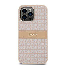 DKNY Leather Mono Stripe & Metal Logo dėklas iPhone 14 Pro - rožinis