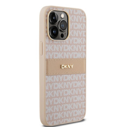 DKNY Leather Mono Stripe & Metal Logo dėklas iPhone 14 Pro - rožinis