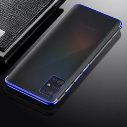 Skaidrios spalvos gelinis dėklas su metaliniu rėmeliu, skirtas Samsung Galaxy A72 4G mėlynai