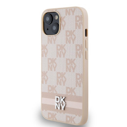 DKNY odinis languotas monofoninis dėklas su spausdintomis juostelėmis iPhone 15 / 14 / 13 - rožinis