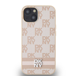 DKNY odinis languotas monofoninis dėklas su spausdintomis juostelėmis iPhone 15 / 14 / 13 - rožinis
