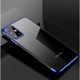 Skaidrios spalvos gelinis dėklas su metaliniu rėmeliu, skirtas Samsung Galaxy A72 4G mėlynai