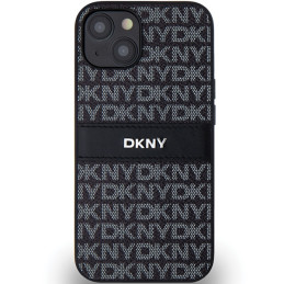 DKNY odinis mono juostinis ir metalinis logotipo dėklas, skirtas iPhone 15/ 14/ 13 – juodas