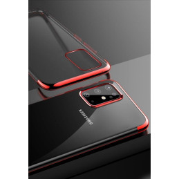 Skaidrios spalvos gelinis dėklas su metaliniu rėmeliu, skirtas Samsung Galaxy A72 4G mėlynai