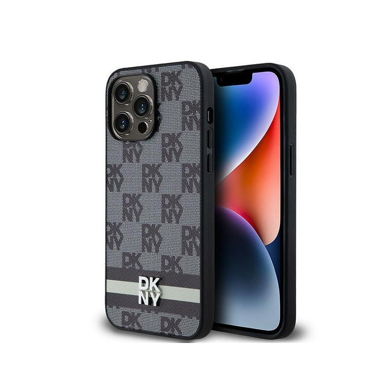 DKNY odinis languotas monofoninis raštas ir margintos juostelės iPhone 14 Pro Max dėklas – juodas