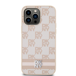 DKNY Leather Checkered Mono Pattern & Printed Stripes dėklas, skirtas iPhone 14 Pro Max - rožinis