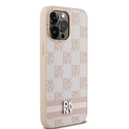 DKNY Leather Checkered Mono Pattern & Printed Stripes dėklas, skirtas iPhone 14 Pro Max - rožinis