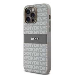 DKNY Leather Mono Stripe & Metal Logo dėklas, skirtas iPhone 14 Pro Max - smėlio spalvos