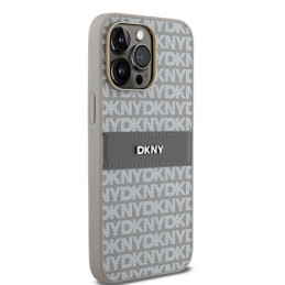 DKNY Leather Mono Stripe & Metal Logo dėklas, skirtas iPhone 14 Pro Max - smėlio spalvos
