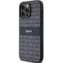 DKNY Leather Mono Stripe & Metal Logo dėklas, skirtas iPhone 14 Pro Max - juodas