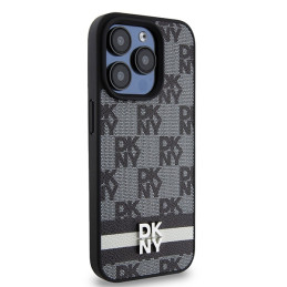 DKNY odinis languotas monofoninis raštas ir spausdintos juostelės iPhone 15 Pro dėklas – juodas