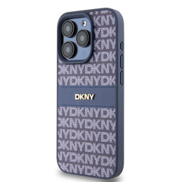 DKNY Leather Mono Stripe & Metal Logo dėklas, skirtas iPhone 15 Pro - mėlynas