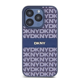 DKNY Leather Mono Stripe & Metal Logo dėklas, skirtas iPhone 15 Pro - mėlynas