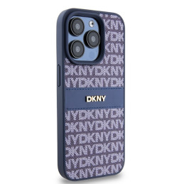 DKNY Leather Mono Stripe & Metal Logo dėklas, skirtas iPhone 15 Pro - mėlynas