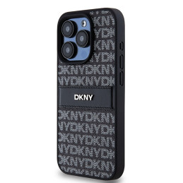 DKNY Leather Mono Stripe & Metal Logo dėklas iPhone 15 Pro - juodas