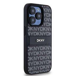 DKNY Leather Mono Stripe & Metal Logo dėklas iPhone 15 Pro - juodas