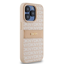 DKNY Leather Mono Stripe & Metal Logo dėklas iPhone 15 Pro - rožinis