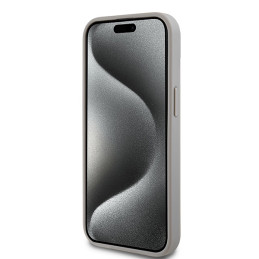 DKNY Leather Mono Stripe & Metal Logo dėklas, skirtas iPhone 15 Plus / 14 Plus - smėlio spalvos