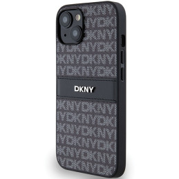 DKNY odinis mono juostinis ir metalinis logotipo dėklas, skirtas iPhone 15 Plus / 14 Plus – juodas