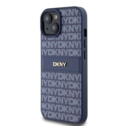 DKNY Leather Mono Stripe & Metal Logo dėklas, skirtas iPhone 15 / 14 / 13 - mėlynas