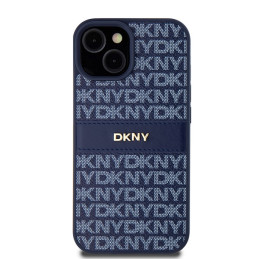 DKNY Leather Mono Stripe & Metal Logo dėklas, skirtas iPhone 15 / 14 / 13 - mėlynas