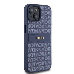 DKNY Leather Mono Stripe & Metal Logo dėklas, skirtas iPhone 15 / 14 / 13 - mėlynas