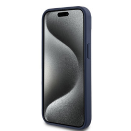 DKNY Leather Mono Stripe & Metal Logo dėklas, skirtas iPhone 15 / 14 / 13 - mėlynas