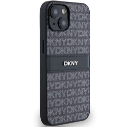 DKNY odinis mono juostinis ir metalinis logotipo dėklas, skirtas iPhone 15/ 14/ 13 – juodas
