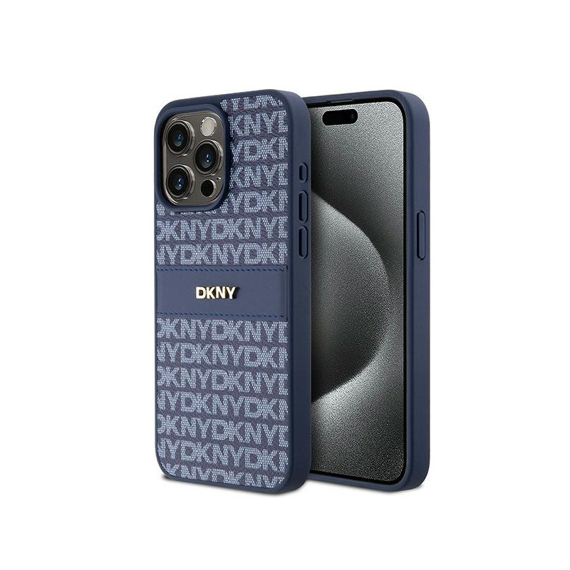 DKNY Leather Mono Stripe & Metal Logo dėklas, skirtas iPhone 15 Pro Max - mėlynas