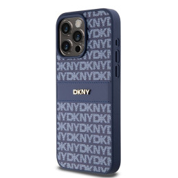 DKNY Leather Mono Stripe & Metal Logo dėklas, skirtas iPhone 15 Pro Max - mėlynas