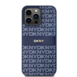 DKNY Leather Mono Stripe & Metal Logo dėklas, skirtas iPhone 15 Pro Max - mėlynas