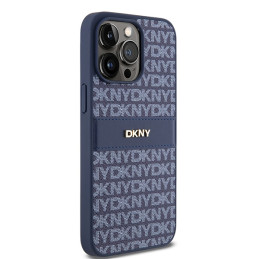 DKNY Leather Mono Stripe & Metal Logo dėklas, skirtas iPhone 15 Pro Max - mėlynas