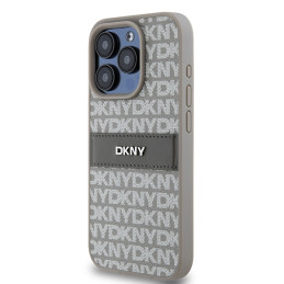 DKNY Leather Mono Stripe & Metal Logo dėklas, skirtas iPhone 15 Pro Max - smėlio spalvos