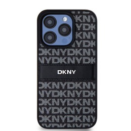 DKNY Leather Mono Stripe & Metal Logo dėklas, skirtas iPhone 15 Pro Max - juodas