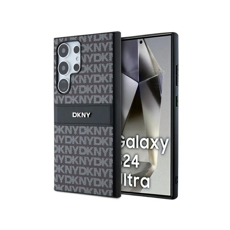 DKNY Leather Mono Stripe & Metal Logo dėklas, skirtas Samsung Galaxy S24 Ultra - juodas