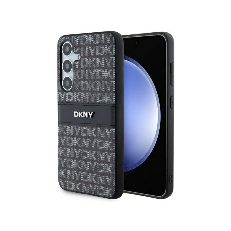 DKNY Leather Mono Stripe & Metal Logo dėklas, skirtas Samsung Galaxy S24+ - juodas