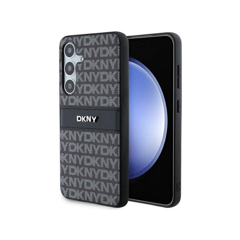 DKNY Leather Mono Stripe & Metal Logo dėklas, skirtas Samsung Galaxy S24 - juodas