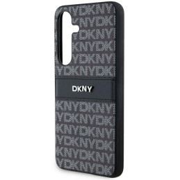 DKNY Leather Mono Stripe & Metal Logo dėklas, skirtas Samsung Galaxy S24 - juodas